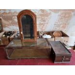 A three drawer display case, label Cresswell Bros. London, and two other display cabinets (3)