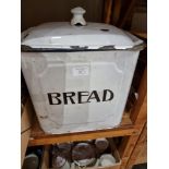 An early enamel white bread bin together with, a quantity of dinner/teaware makers to include-