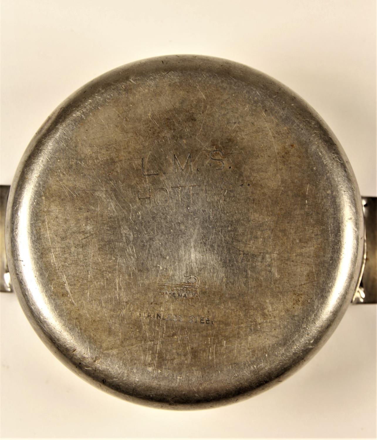 Three stainless steel cooking pots, each marked to base and lid 'LMS HOTELS' - Image 7 of 7