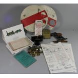 A box of sundry items to include- 2 ground signal (dolly arms), 3 paycheck all stamped L.&.Y.R, 4