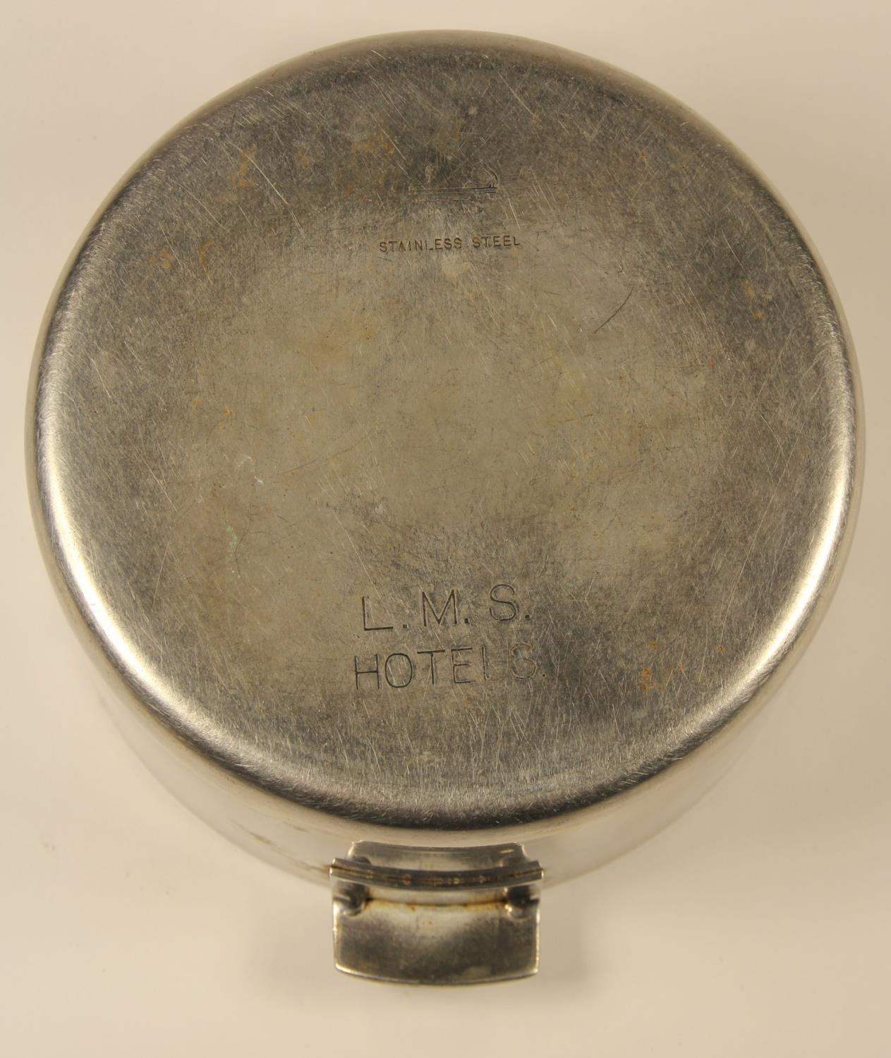Three stainless steel cooking pots, each marked to base and lid 'LMS HOTELS' - Image 5 of 7