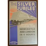 A framed L.N.E.R poster- "The Silver Jubilee, Britain's first steamline train" 79x51 cm