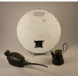 A LNER long-spouted oil can, small flare-lamp stamped G.THAIN and a white head code disc- as used by