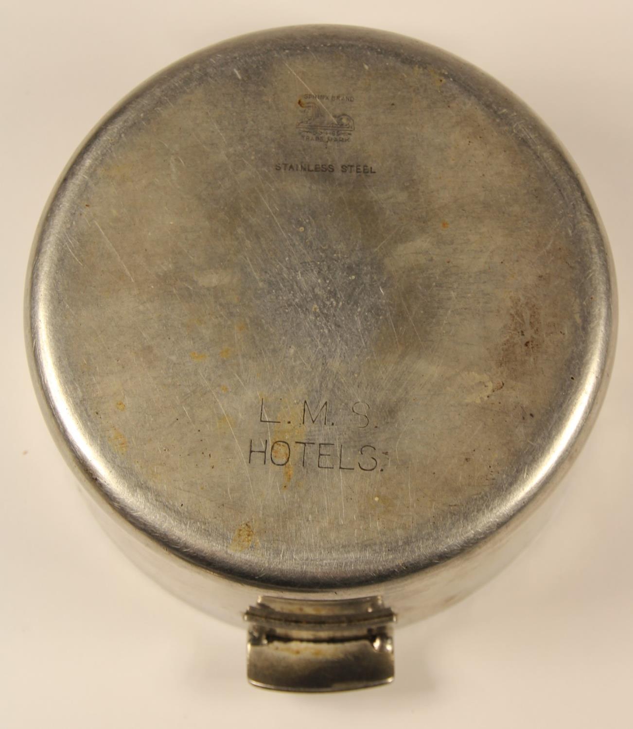 Three stainless steel cooking pots, each marked to base and lid 'LMS HOTELS' - Image 3 of 7