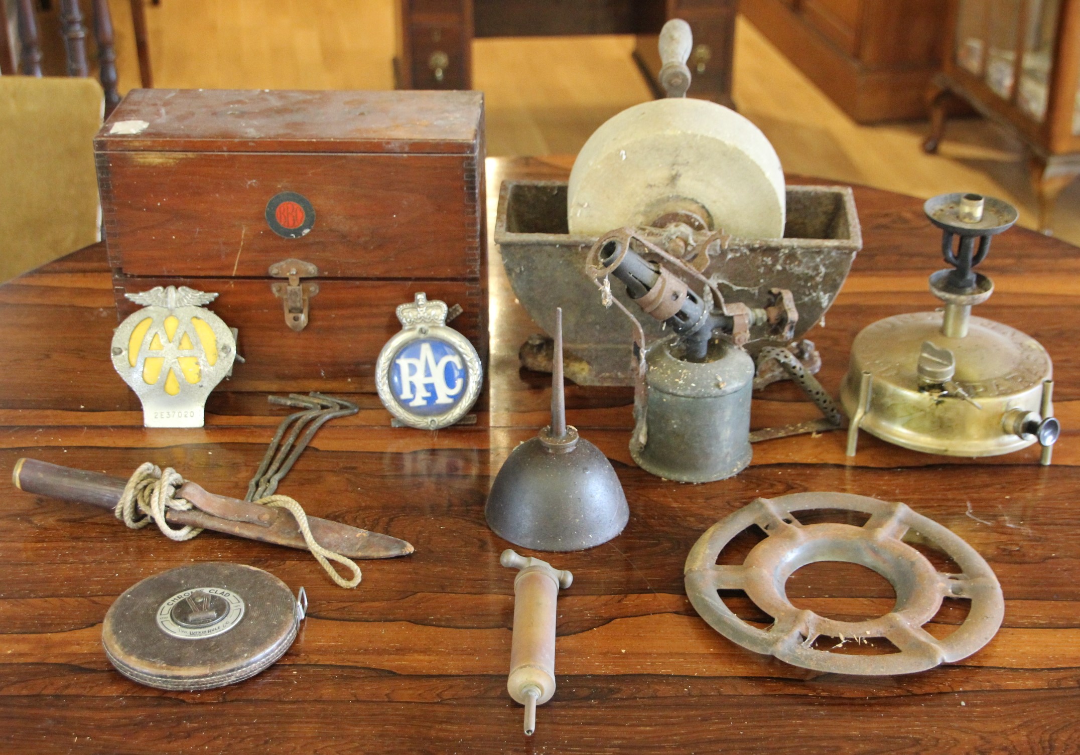 A quantity of early woodmakers tools including block planes, slide rule, spirit level, grinding - Image 2 of 2