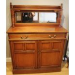 A mid 20th century mirror backed buffet/sideboard with one long drawer over twin cupboard, 107 x 140