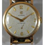 Cyma, Cymaflex, a 9ct gold manual wind gentleman's wristwatch, c.1961, presentation inscription,