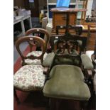 A pair of baloon back dining chairs, together a pair of oak carver dining chairs and a occasional