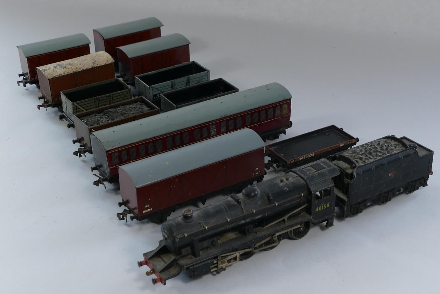 A playworn Hornby-Dublo LT25 LMR 8F 2-8-0 Freight Locomotive & Tender 48158 together with, a