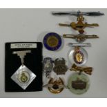 A collection of 10 sweetheart brooches, including 4 x RAF and KSLI