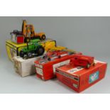 A Corgi model 'Hyster Challenger 800' lift truck (boxed) together with four Britain's models, Hay