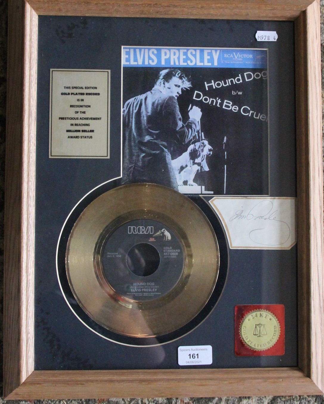 A special edition 24kt gold disc "Elvis Presley - Hound Dog" complete with autograph of Elvis