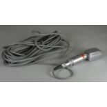 A Reslosound Ltd polished aluminium microphone 30/50 OHMS, complete with connecting plug and lead.