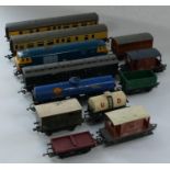 Three Tri-ang Railways carriages together with a Hornby Railway locomotive and assorted wagons (12)