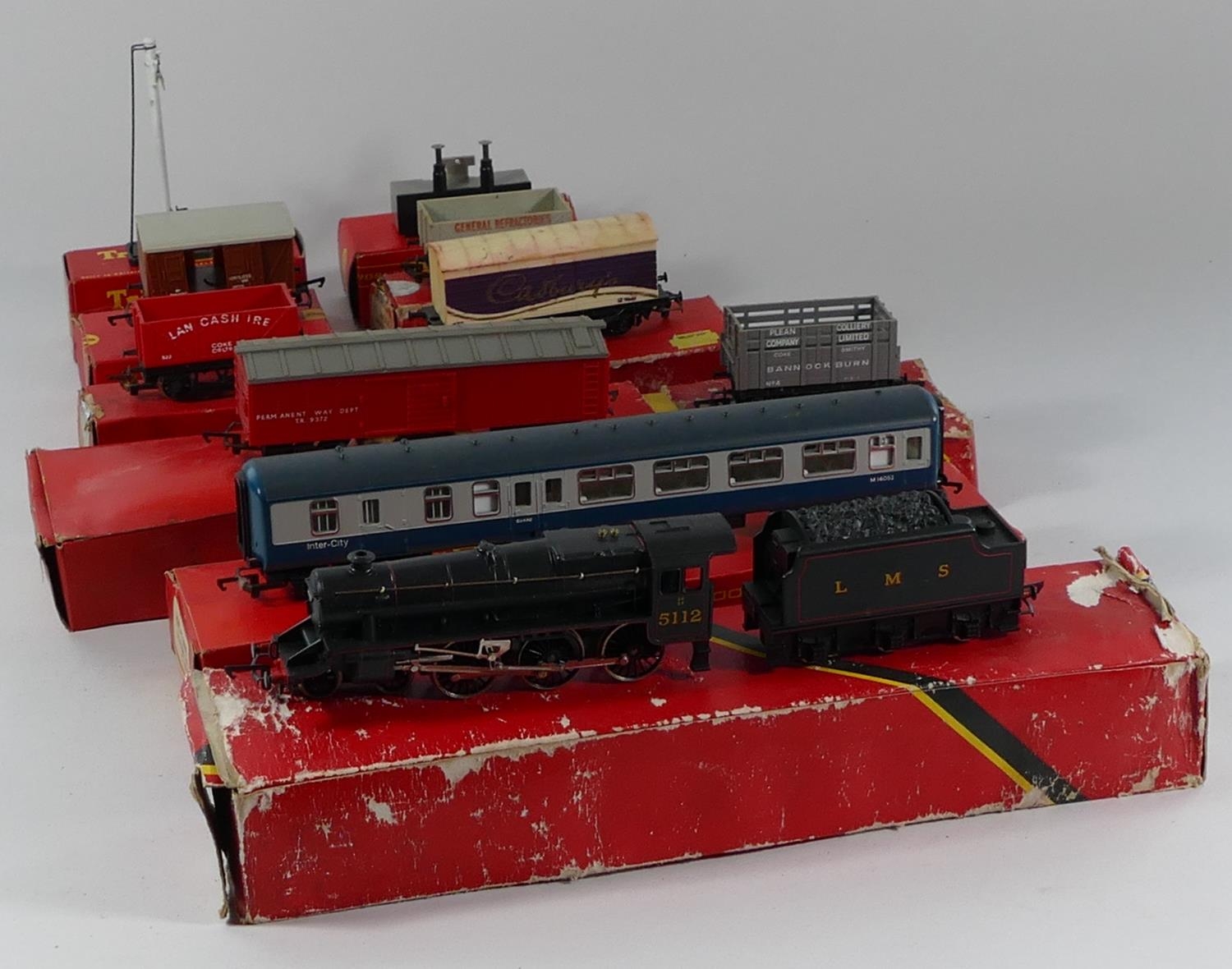 A Hornby Railways boxed scale model- Closed Van- 'Cadburys' (R.109) together with L.M.S Loco Black