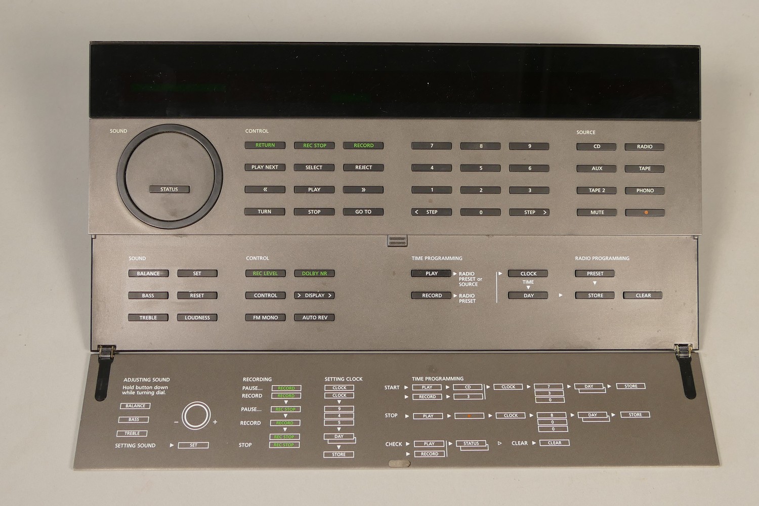 A 1980s Bang & Olufsen 5500 master control panel, complete with owners manual.