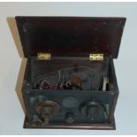 One valve 1930's radio set in wooden case with black ebonite front. Brass valve heat vent, "ATC.