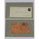 Thirteen GB covers, ten Victoria including a Penny Black, plate 6, 2nd Oct 1840, two margins, red