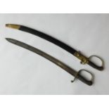 A 19th century cavalry short sword, with brass hilt and shagreen grip, length 64 cm, scabbard,