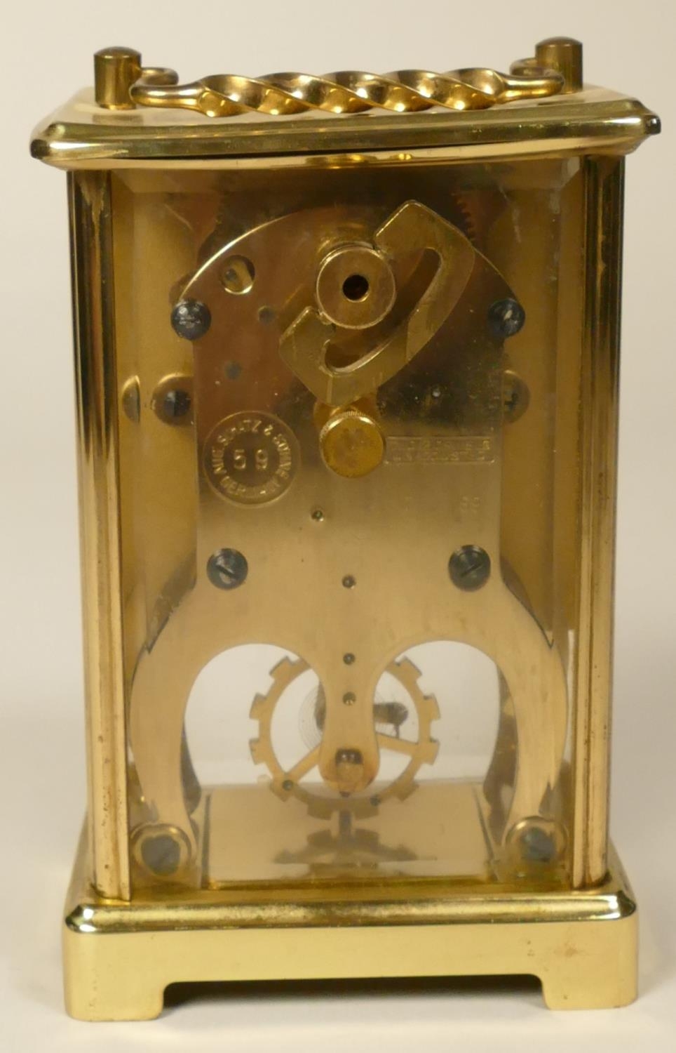 A Schatz 8 day, brass carriage time piece with visible escapement, together with another similar - Image 7 of 9