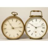 A Hyde & Son Sleaford, early 20th century circular alarm clock, the white enamel dial with