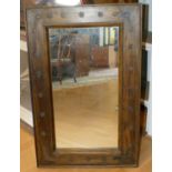 A rustic oak framed wall mirror 79 x 50 cm and five framed prints. (6)
