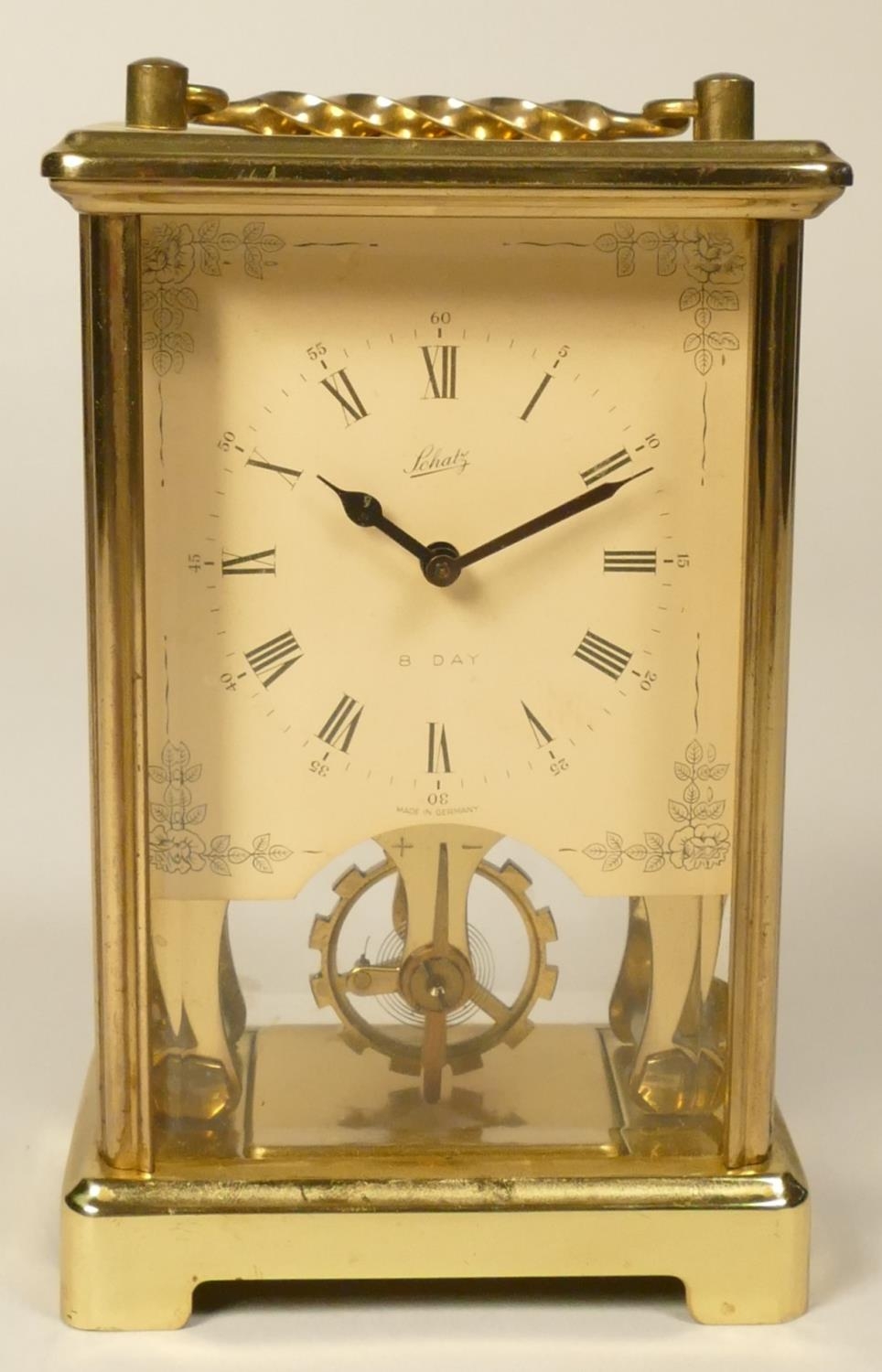 A Schatz 8 day, brass carriage time piece with visible escapement, together with another similar - Image 6 of 9