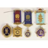 Four silver gilt and enamel Masonic and ROAB jewels, 6oz.