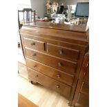 An oak four height chest with hinged top to reveal a fitted interior on casters., H-125cm, W-94cm,