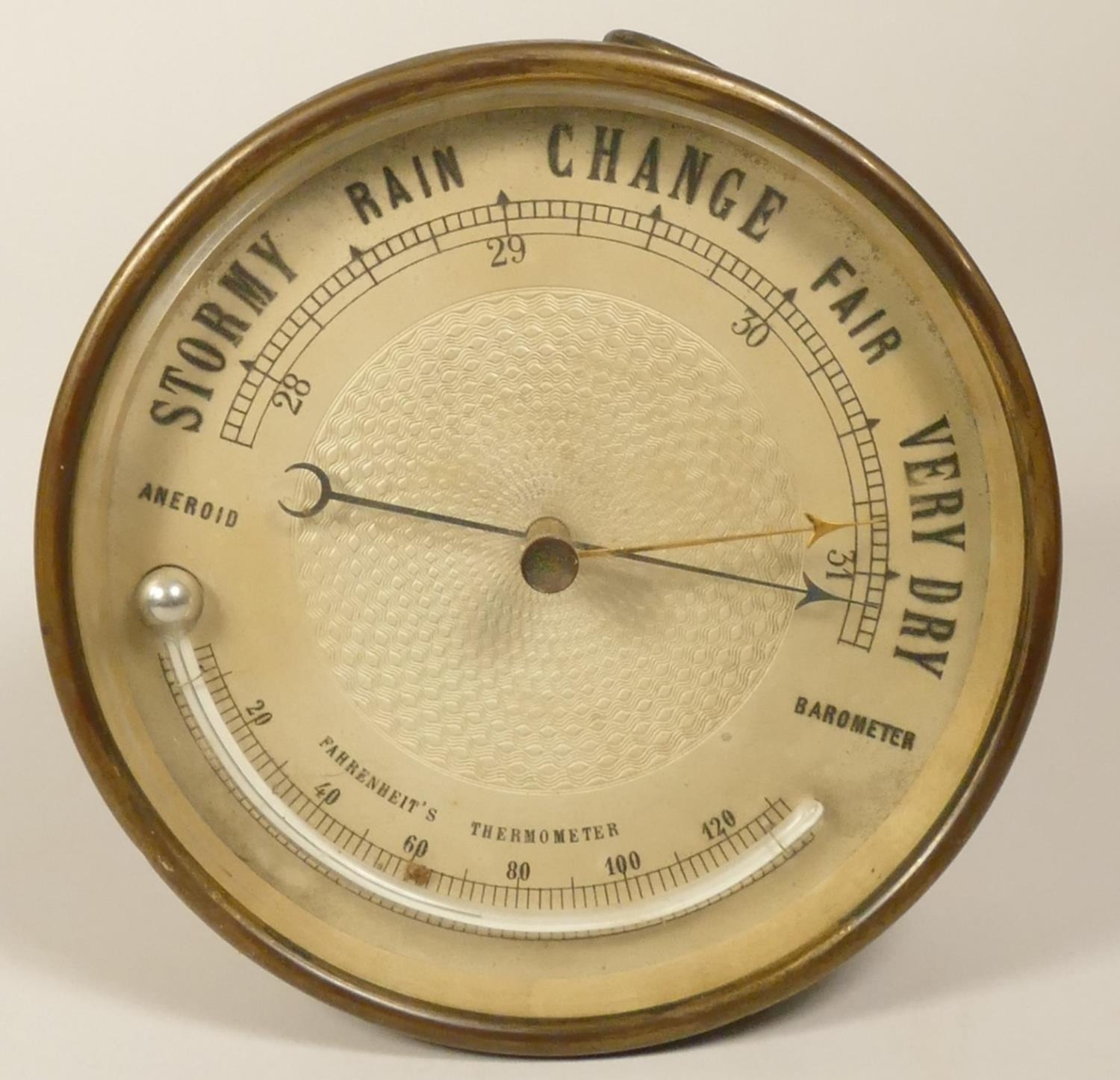 A Aneriod barometer and thermometer, diameter 14 cm, together with a french mantel clock on a onyx - Image 4 of 5