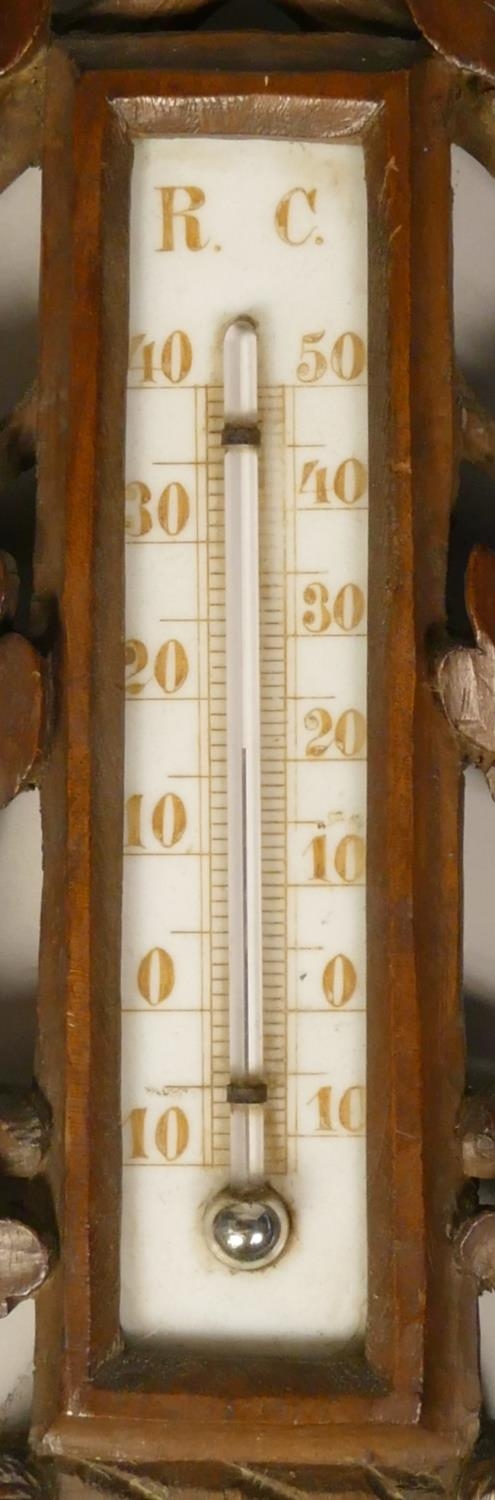 A French carved soft wood barometer and thermometer, with nesting bird decoration, height 61 cm - Image 3 of 5