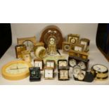 A collection of clocks to include, a Bentima marble clock, a Staiger green marble desk clock with