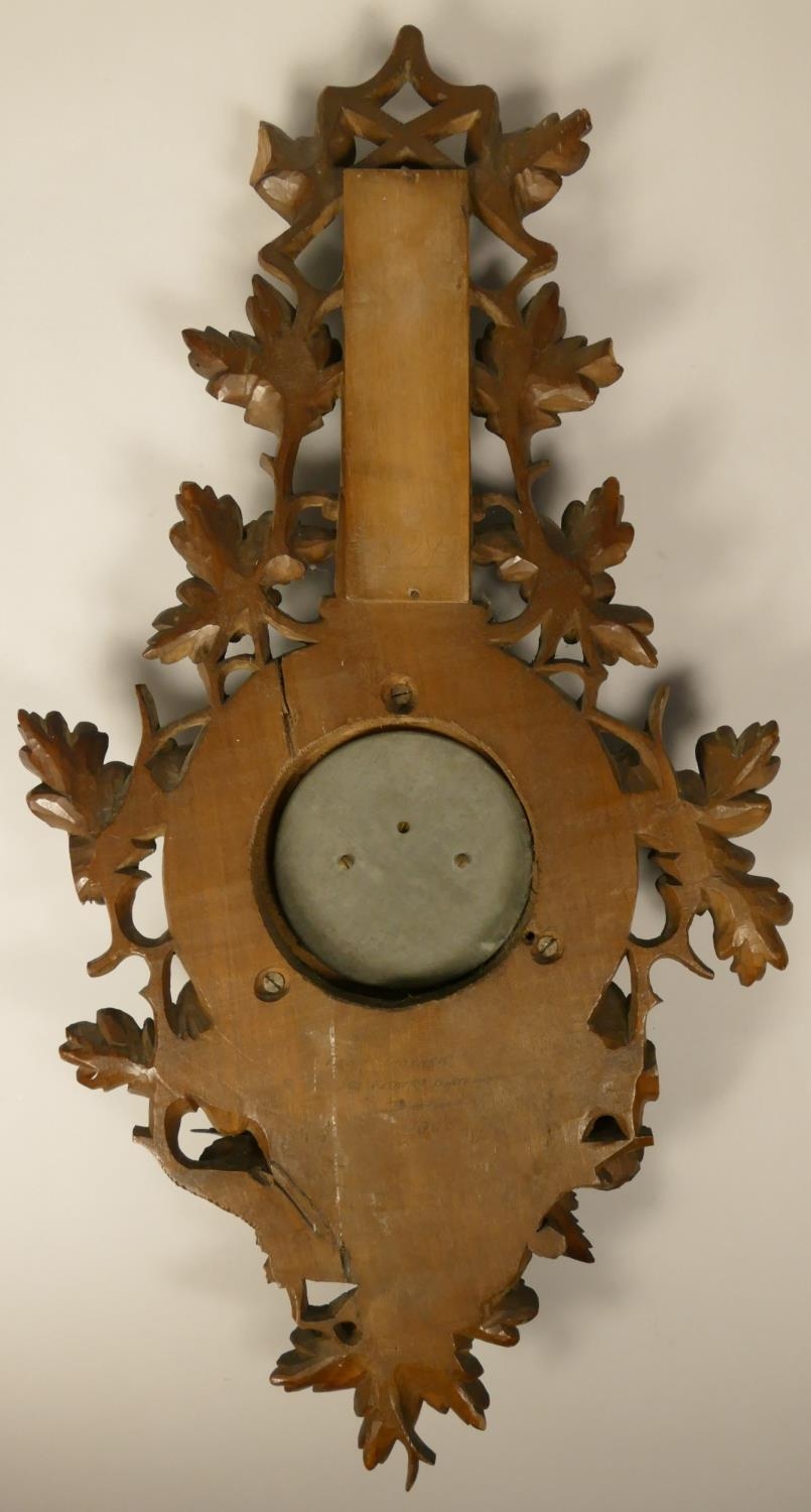 A French carved soft wood barometer and thermometer, with nesting bird decoration, height 61 cm - Image 4 of 5