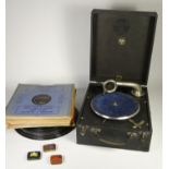 An early 20th century Jetel "City" portable gramophone, together with a collection of 78rpm records