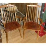 John Cooper of Newark, two elm high back armchairs, inscribed to the underside (2)