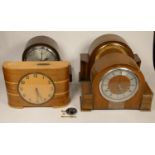 A collection of clocks to include, a Foreign 8 day wall clock together with, wooden mantel clocks (