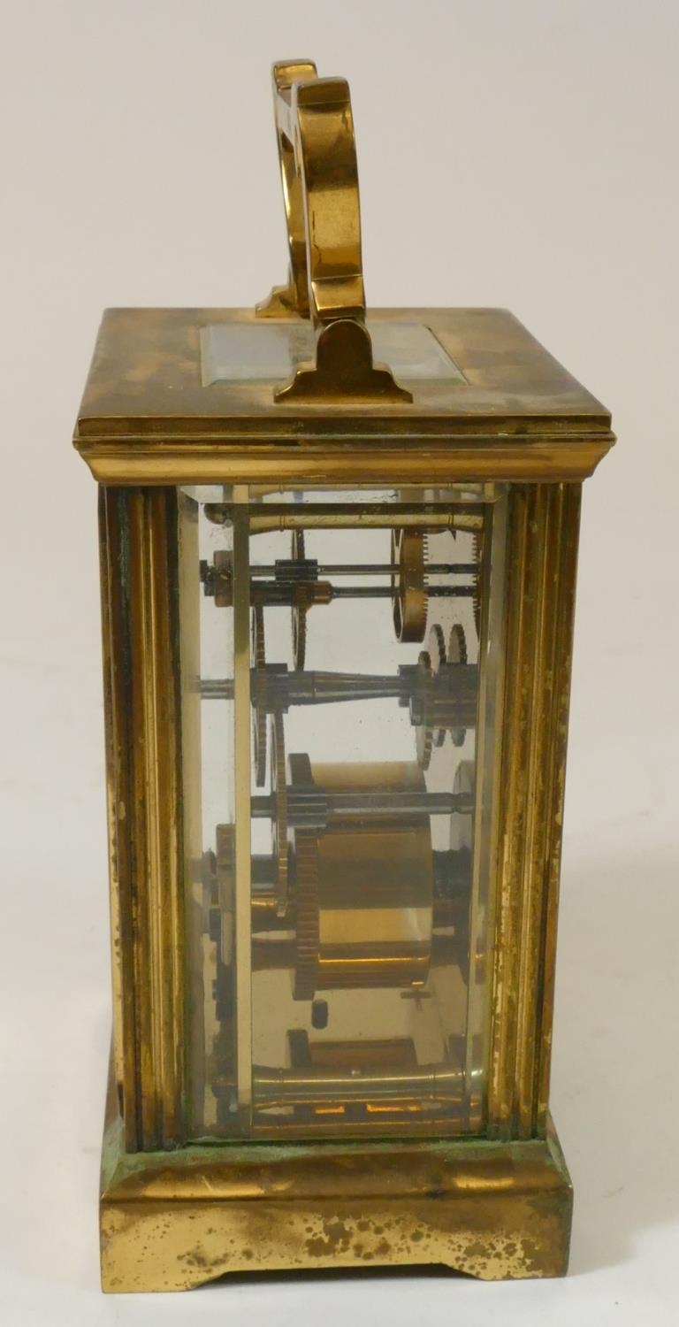 A L'Epee, French, brass manual wind carriage clock, stamped by maker, with reeded columns, - Image 13 of 13