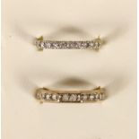 A 9ct gold and white stone full eternity ring and an unmarked example, 4.4gm, both N 1/2.