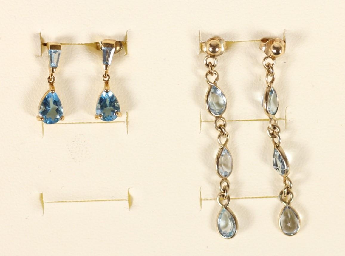 Two pairs of 9ct gold and blue topaz earrings, 3.4gm