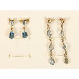 Two pairs of 9ct gold and blue topaz earrings, 3.4gm