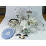 A collection of crystal & molded glassware to include, drinking glasses, vases, fruit bowl, together