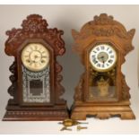 Two oak cased American, manual wind mantel clocks (2)