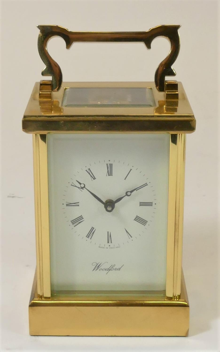A Woodford, brass manual wind carriage clock 17 cm, together with two unmarked brass carriage clocks - Image 8 of 13