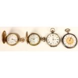 An .800 standard open face pocket watch, 24 hour dial and three other pocket watches, spares or