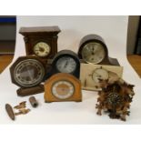 A collection of clocks to include, a wooden manual wind longcase wall clock, together with other
