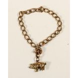 A 9ct rose gold bracelet with pig charm, 4.7gm