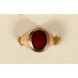 A 9ct rose gold and cornelian signet ring, 2.8gm, M