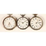 Two Continental silver keyless wind open face pocket watches and a English key wind example (3).