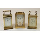 A L'Epee, French, brass manual wind carriage clock, stamped by maker, with reeded columns,