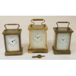 A Matthew Norman, London, brass carriage clock with white enamel face, 16 cm, together with a